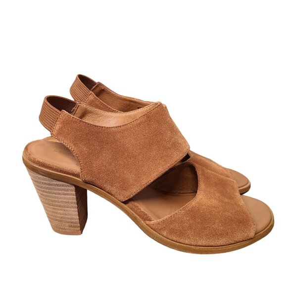Andre Assous Womens 10 Pipa Sandals Brown Leather Suede Peep Toe Block Heel - Picture 1 of 6